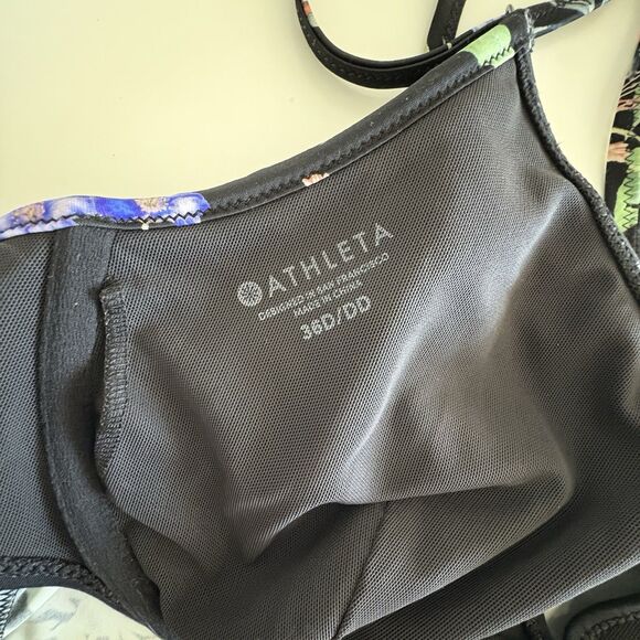 Athleta Gold Coast Black Floral Tankini Swim Top Size 36D/DD Blousy Banded Waist - Picture 9 of 11
